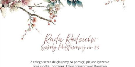 Powiększ grafikę: Plakat na którym są napisane podziękowania od dyrekcji i nauczycieli dla Rady Rodziców za współpracę i słodki poczęstunek