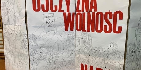Powiększ grafikę: plakat - na grafice czerwony napis OJCZYZNA WOLNOŚĆ NARÓD